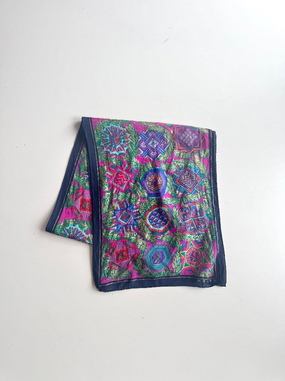 Vintage ACUTE Gold Geometric Print Silk Crepe 51.5" x 10.5" Rectangle Scarf